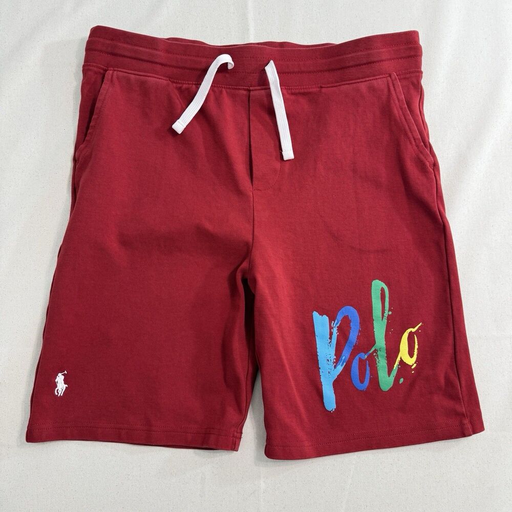 Polo Ralph Lauren Mens Large Red Graphic Logo Drawstring Sweat Shorts